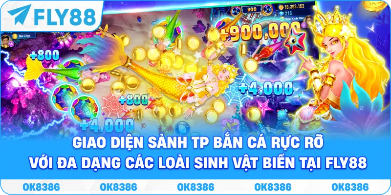 Giao diện sảnh TP bắn cá rực rỡ với đa dạng các loài sinh vật biển tại Fly88